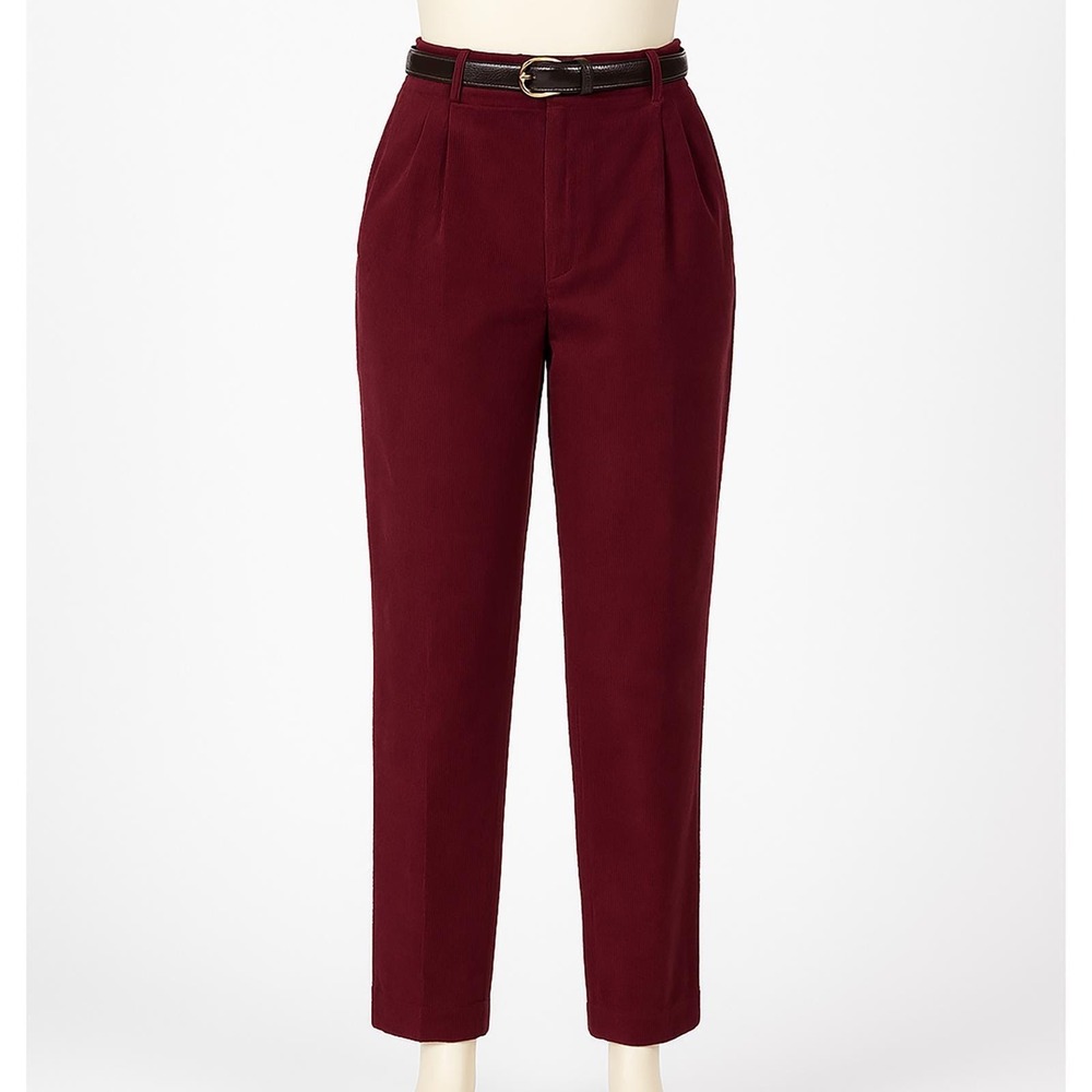 90s Vintage Haggar Red Corduroy High Waist Pleated Pants Belted Womens 4 Office